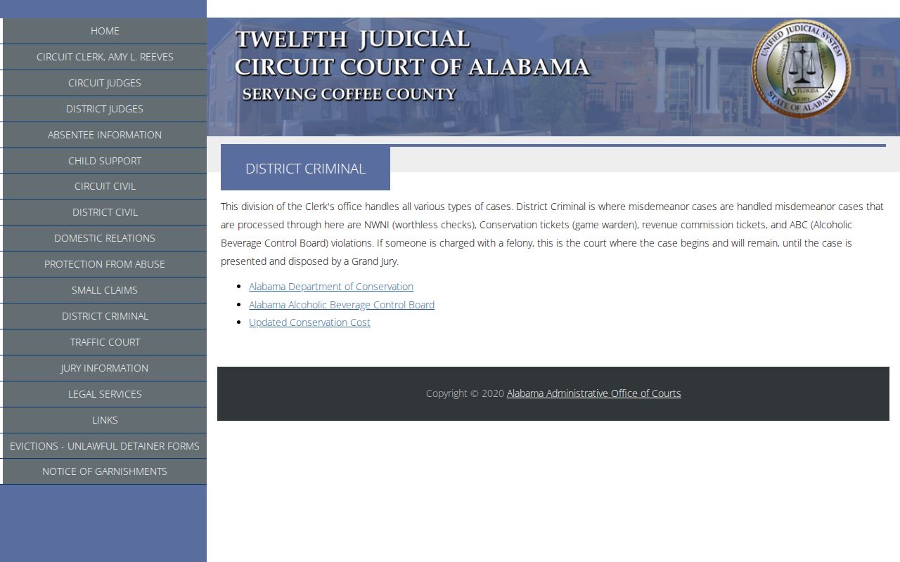 Coffee County active warrant records in the District Criminal division