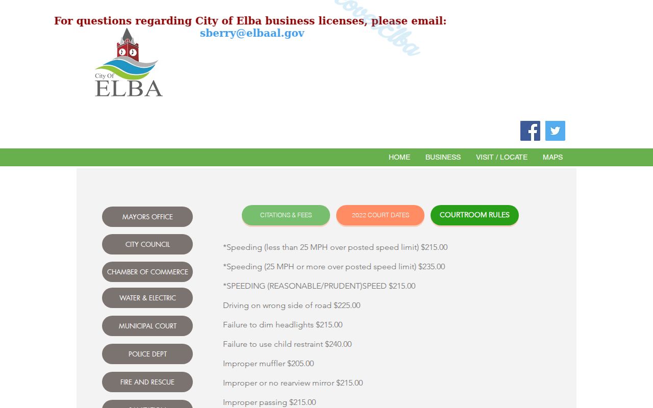 Elba warrant records citation fees PayElba and accepted payment instructions