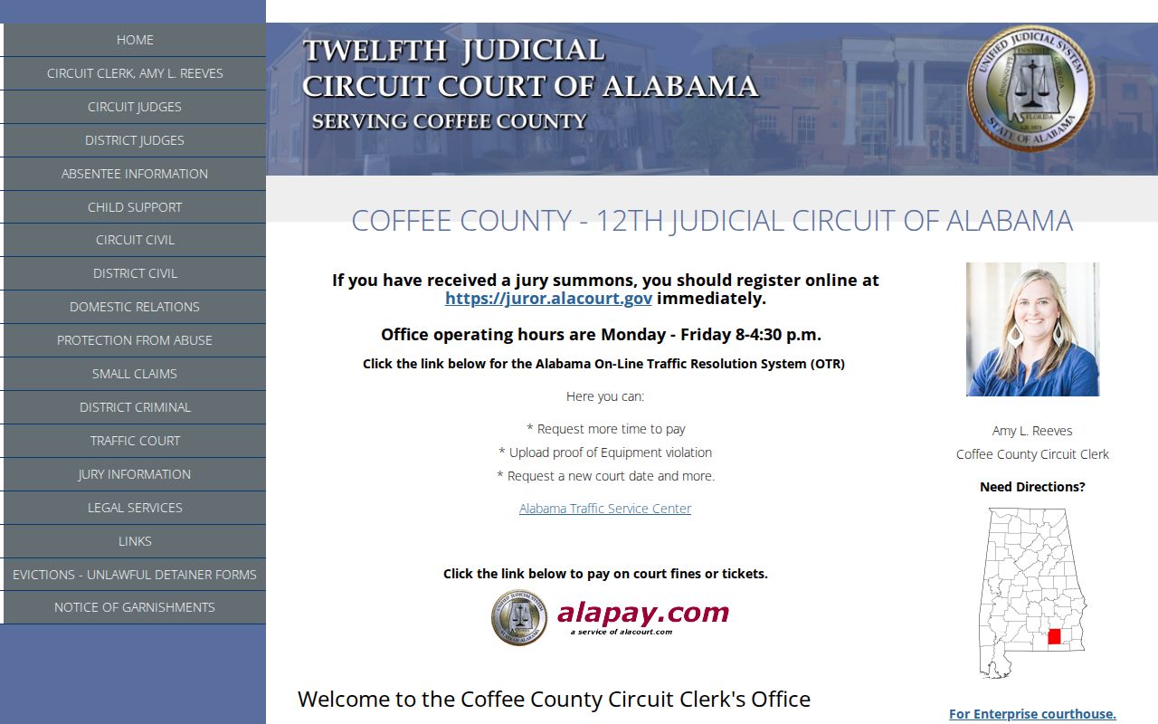 Coffee County warrant records court homepage and traffic links